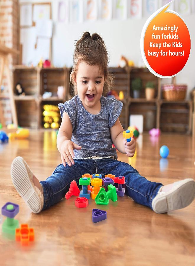 Skoolzy Nuts and Bolts 24 Piece Set Sensory Occupational Therapy STEM Toddler Toys for Kids Develops Fine Motor Skills Boys and Girls Ages 2+ - Jumbo 24 Piece