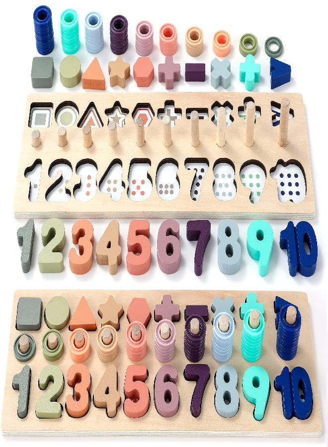BEKILOLE Wooden Number Puzzle for Toddler Activities - Montessori Toys for Toddlers Shape Sorting Counting Game for Age 3 4 5 Year olds Kids - Preschool Math Learning Toys for Toddlers