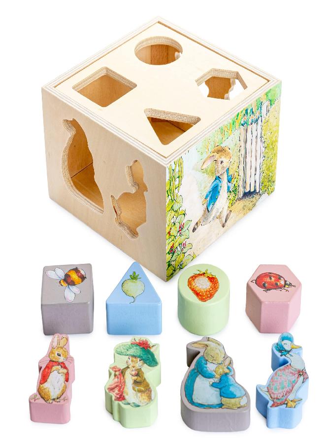 KIDS PREFERRED Beatrix Potter Peter Rabbit Wooden Shape Sorter for Toddlers, Includes 8 Pieces, Multicolor