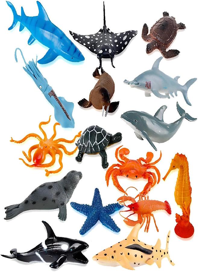 Liberty Imports Large Deep Sea Animals - Ocean Underwater Creatures - Realistic Plastic Marine Toy Figures - Educational Toys for Toddlers, Kids (16 Piece Set)