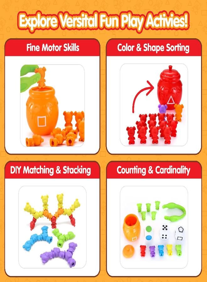 JOYIN 83Pcs Counting Sorting Bears Toy Set with 72 Bears in 6 Colors, 1 Tweezers, 6 Colorful Sorting Cups, 3 Dice and 1 Instruction Book, Educational Math Sensory Toy for Toddler Kids Boys Girls Gifts