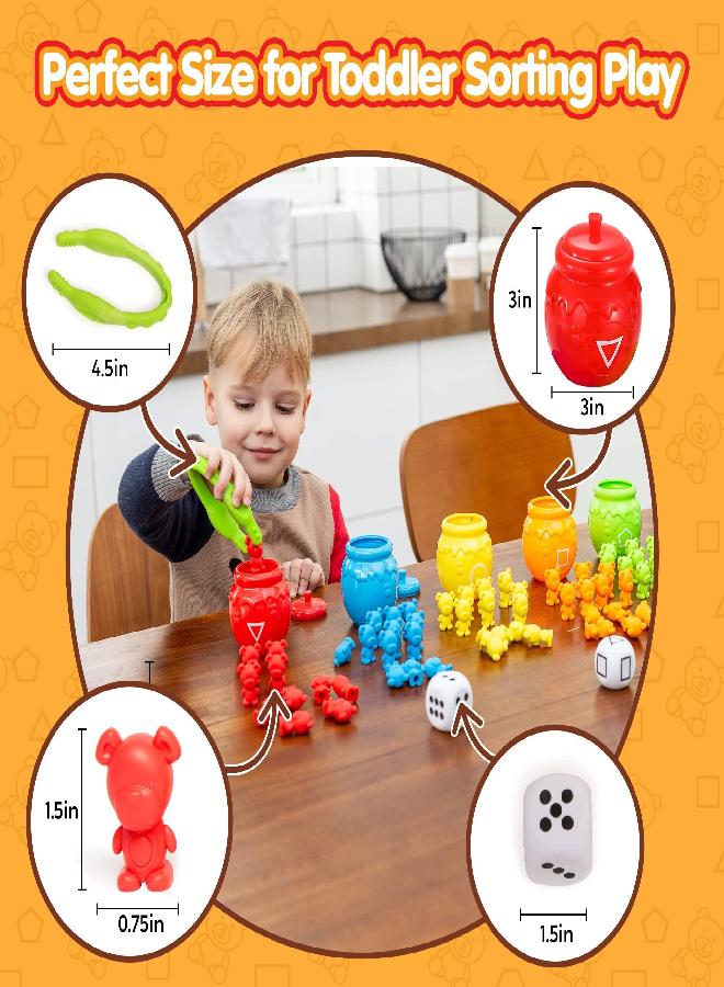 JOYIN 83Pcs Counting Sorting Bears Toy Set with 72 Bears in 6 Colors, 1 Tweezers, 6 Colorful Sorting Cups, 3 Dice and 1 Instruction Book, Educational Math Sensory Toy for Toddler Kids Boys Girls Gifts