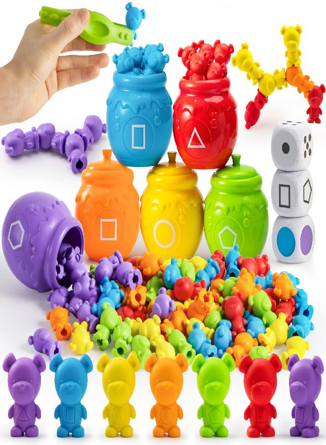 JOYIN 83Pcs Counting Sorting Bears Toy Set with 72 Bears in 6 Colors, 1 Tweezers, 6 Colorful Sorting Cups, 3 Dice and 1 Instruction Book, Educational Math Sensory Toy for Toddler Kids Boys Girls Gifts