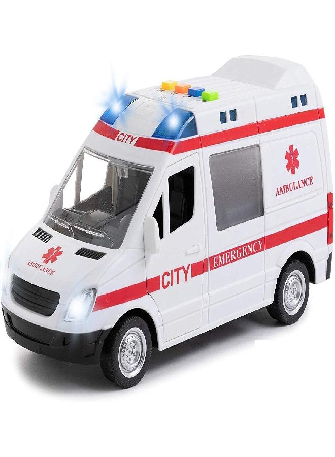 Toy To Enjoy Ambulance Toy Car with Light & Siren Sound Effects - Friction Powered Wheels & LED Lights - Medical Transport Emergency Vehicle, Heavy Duty Plastic Rescue Vehicle Toy for Kids & Children