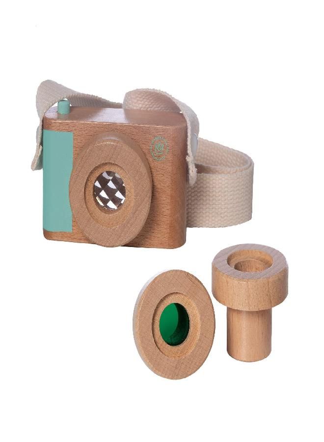 Manhattan Toy Natural Historian Wooden Camera Pretend Time Play with Clear, Green & Kaleidoscope Lenses