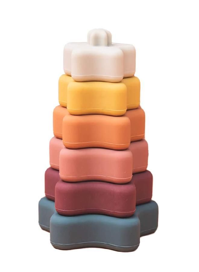Promise Babe Stacking Toys,Silicone Stacking Rings Teething Toy with Star Shape,Soft Building Blocks,Montessori Early Educational Toy for 6 Month+ Boys & Girls(6Pcs)