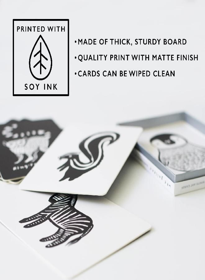 Wee Gallery Black and White Art Flash Cards for Babies, High Contrast Educational Animal Picture Cards, for Visual Stimulation, Brain and Memory Development in Infants and Toddlers Safari Animals