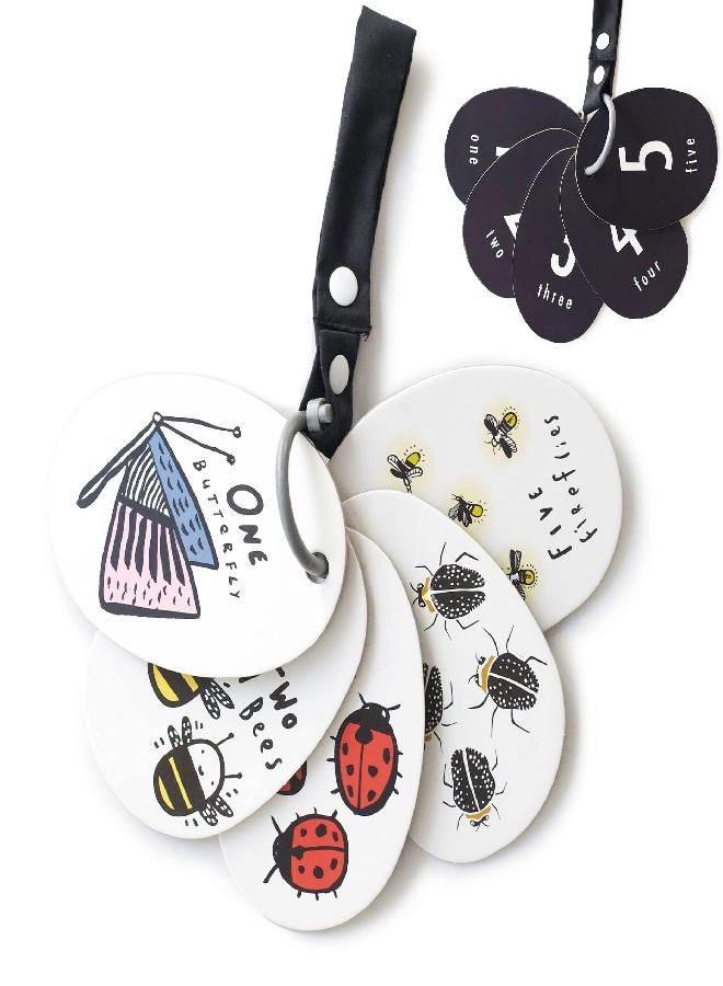 Wee Gallery Stroller Cards - I See Bugs to Count - Counting Numbers Travel Activity for Babies, Toddlers, with Snap on Strap for Walks, Car Seat, Bag, Stroller
