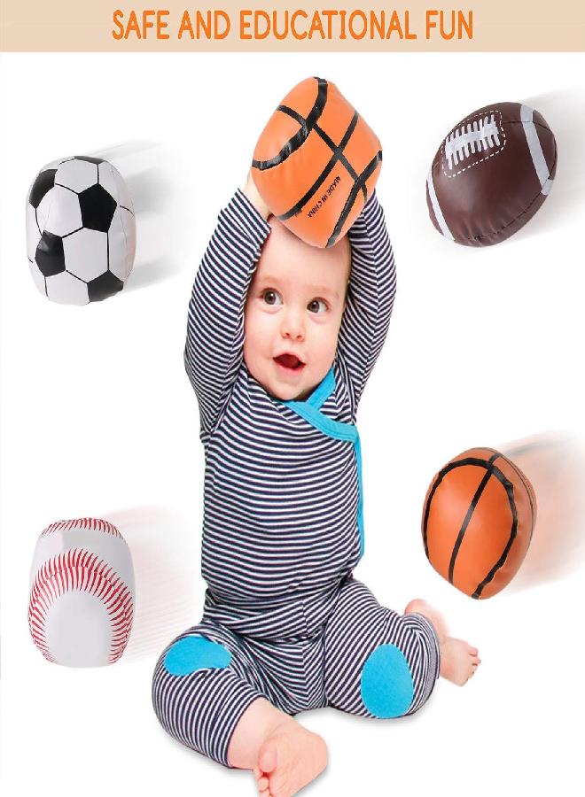 Liberty Imports Mini Soft Plush Stuffed Sports Balls Toy Set for Kids, Toddlers, 5 inches - Set of 4 (Football, Baseball, Basketball, Soccer)