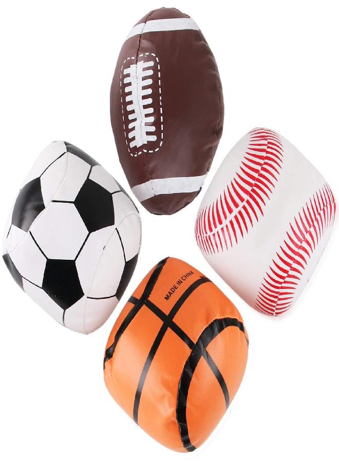 Liberty Imports Mini Soft Plush Stuffed Sports Balls Toy Set for Kids, Toddlers, 5 inches - Set of 4 (Football, Baseball, Basketball, Soccer)