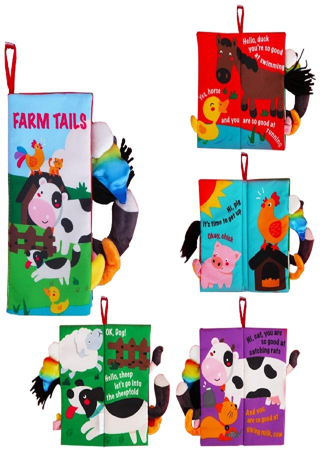 beiens Baby Books Toys, Touch and Feel Crinkle Cloth Books for Babies, Infants & Toddler, Early Development Interactive Car & Stroller Soft Toys for Boys & Girls (Farm Tails-1 Book)