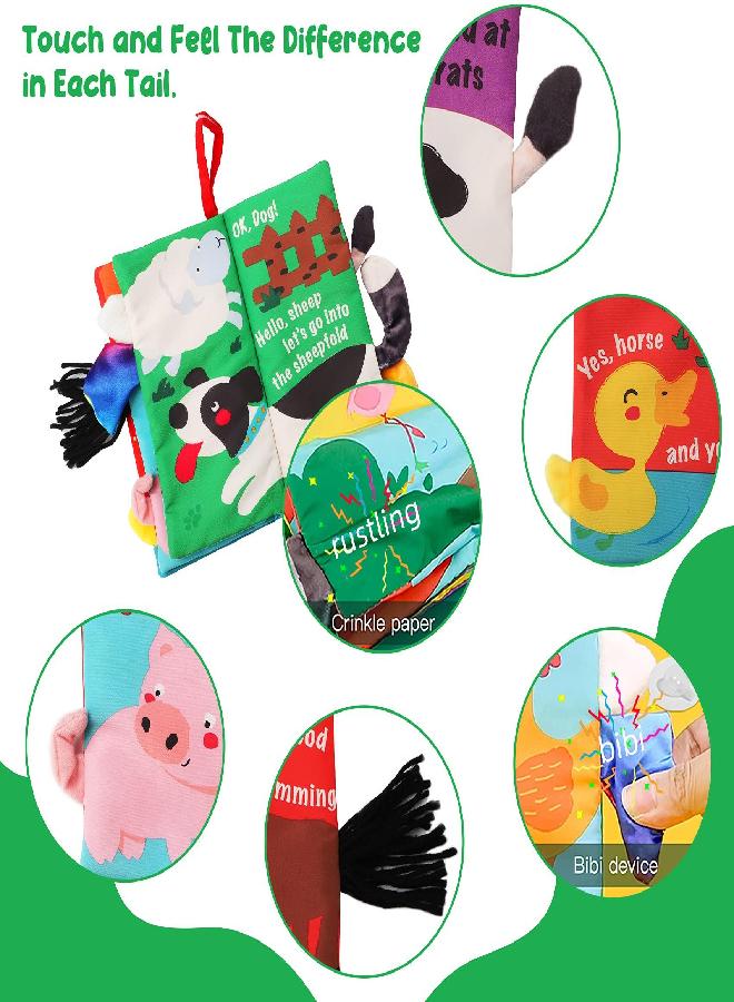 beiens Baby Books Toys, Touch and Feel Crinkle Cloth Books for Babies, Infants & Toddler, Early Development Interactive Car & Stroller Soft Toys for Boys & Girls (Farm Tails-1 Book)