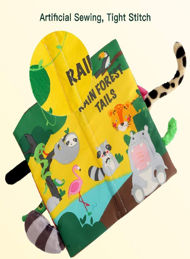 beiens Baby Books Toys, Touch and Feel Crinkle Cloth Books for Babies, Infants & Toddler, Early Development Interactive Car & Stroller Soft Toys for Boys & Girls (Rainforest Tails-1 Book)