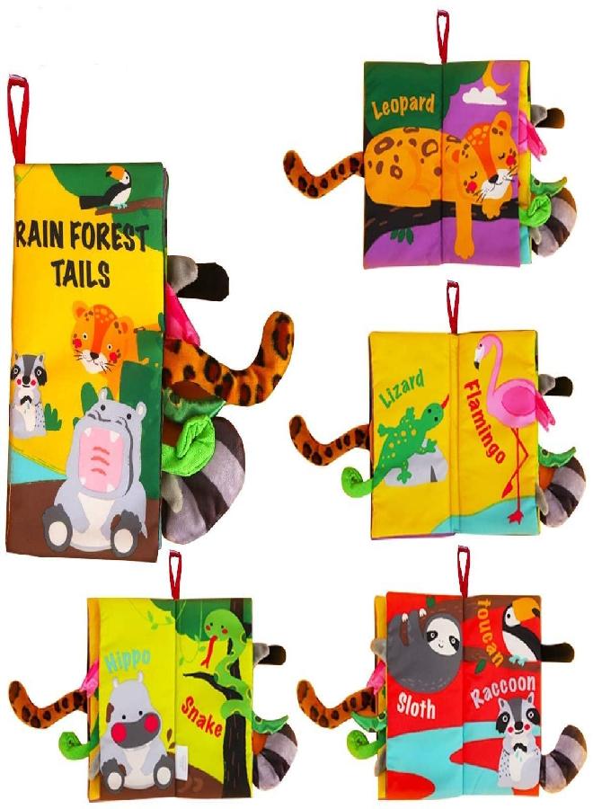 beiens Baby Books Toys, Touch and Feel Crinkle Cloth Books for Babies, Infants & Toddler, Early Development Interactive Car & Stroller Soft Toys for Boys & Girls (Rainforest Tails-1 Book)