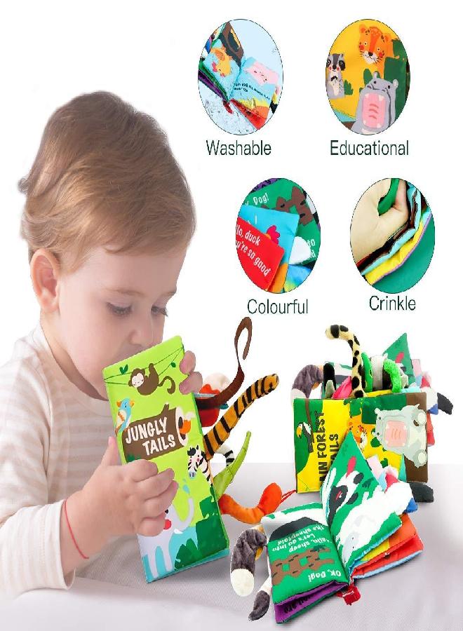 beiens Baby Books Toys, Touch and Feel Crinkle Cloth Books for Babies, Infants & Toddler, Early Development Interactive Car & Stroller Soft Toys Gifts for Boys & Girls (Jungle Tails-1 Book)