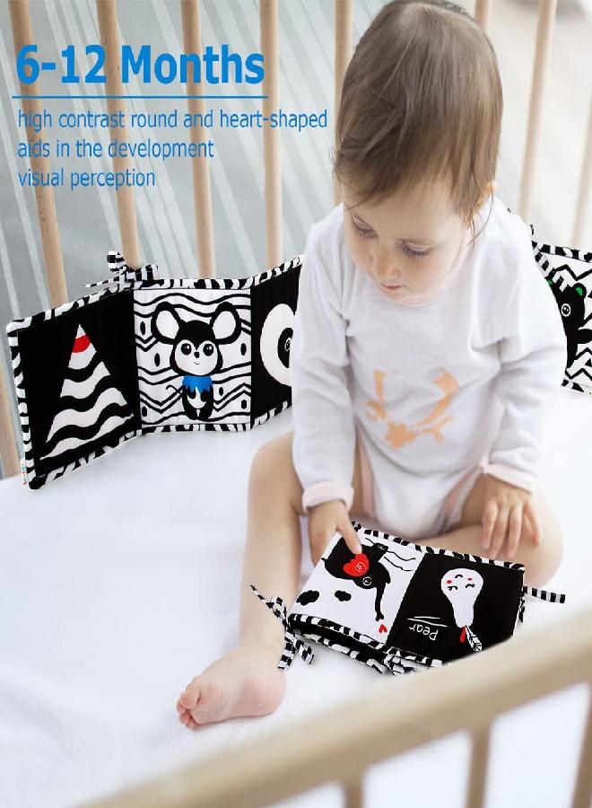 teytoy Black and White High Contrast Baby Book Infant Tummy Time Newborn Toys 0 3 Months Brain Development Stroller Toys Crinkle Folding Baby Soft Books Crib & Carseat Toys for Infants 0-6 Months