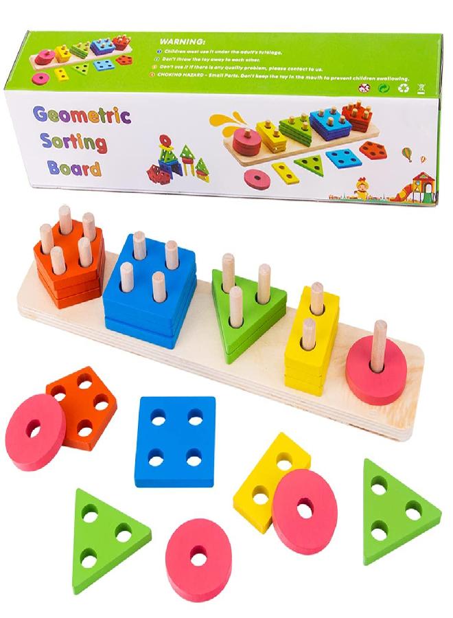 Wooden Sorting Stacking Toy Montessori Toys for 3 Year Old Boys Girls, Educational Geometric Shape Sorter Color Recognition Stack Sort Board Puzzles Toys Gifts for Toddlers Kids