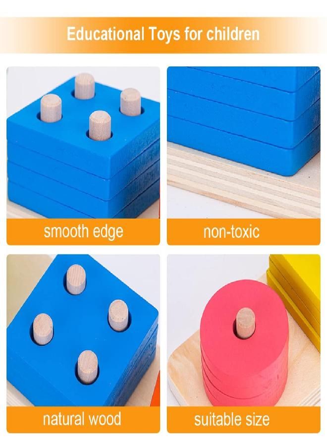 Wooden Sorting Stacking Toy Montessori Toys for 3 Year Old Boys Girls, Educational Geometric Shape Sorter Color Recognition Stack Sort Board Puzzles Toys Gifts for Toddlers Kids