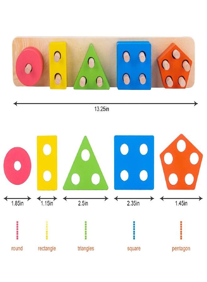 Wooden Sorting Stacking Toy Montessori Toys for 3 Year Old Boys Girls, Educational Geometric Shape Sorter Color Recognition Stack Sort Board Puzzles Toys Gifts for Toddlers Kids
