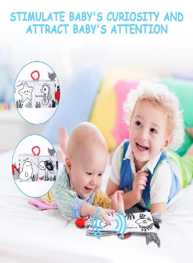 Vicloon Soft Cloth Baby Books, Baby Books 0-6 Months, 3D Black and White High Contrast Soft Cloth Book, Washable Non-Toxic Early Baby Book