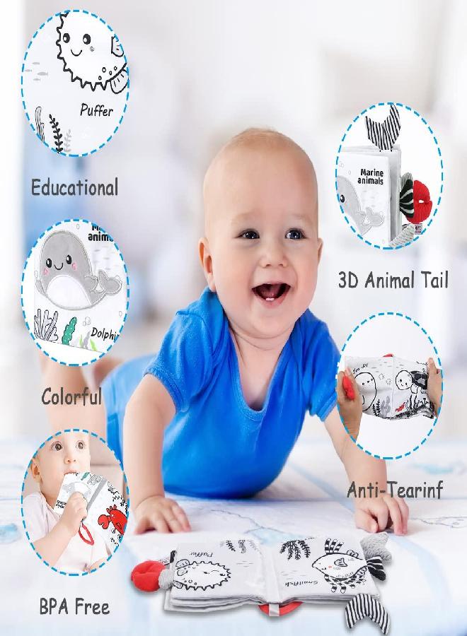 Vicloon Soft Cloth Baby Books, Baby Books 0-6 Months, 3D Black and White High Contrast Soft Cloth Book, Washable Non-Toxic Early Baby Book