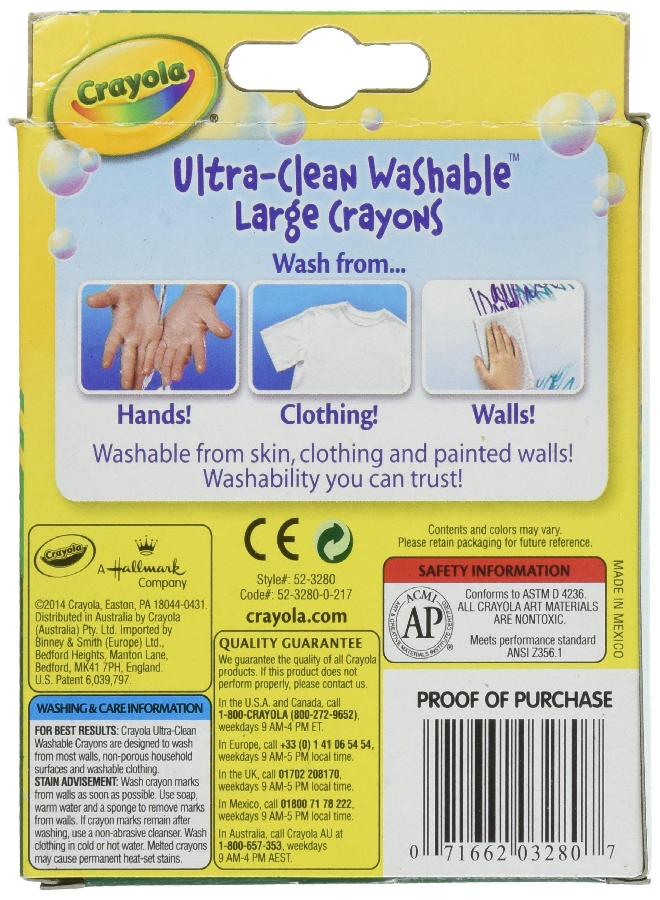 Crayola Washable Crayons, Large, 8 Colors - 2 Packs