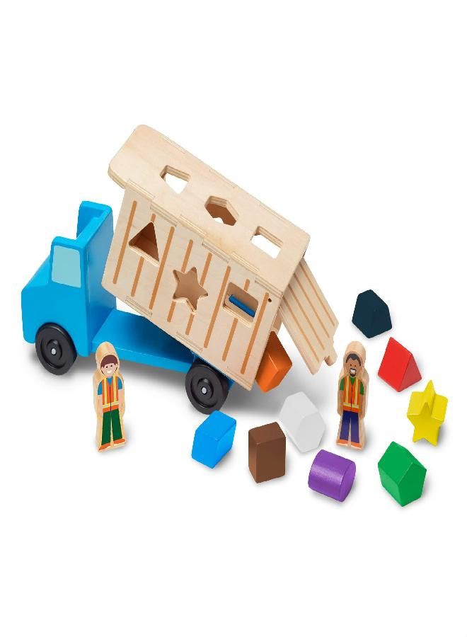 Melissa & Doug Shape-Sorting Wooden Dump Truck Toy With 9 Colorful Shapes and 2 Play Figures - Vehicle /Shape Sorter Toys For Toddlers Ages 2+