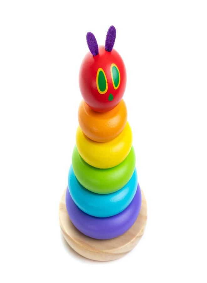 KIDS PREFERRED World of Eric Carle, The Very Hungry Caterpillar Wooden Stacker with Colorful Rainbow Rings, 7 Inch Stacking Solid Wood Educational Developmental Toy -Sorting and Stacking, Multicolor