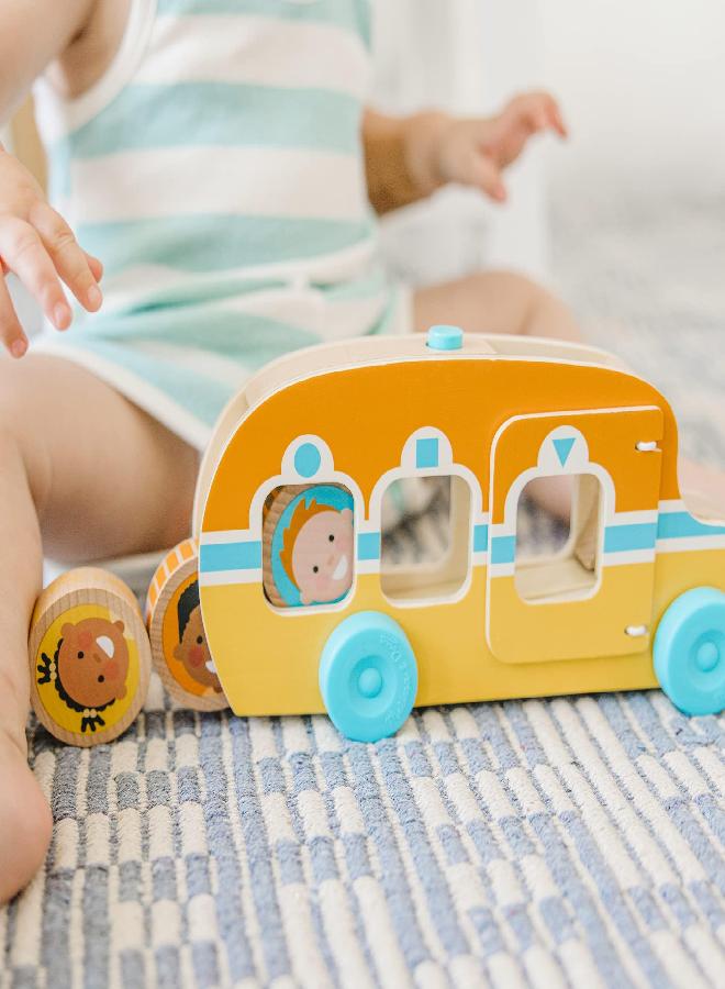 Melissa & Doug GO Tots Wooden Roll & Ride Bus with 3 Disks - FSC-Certified Materials