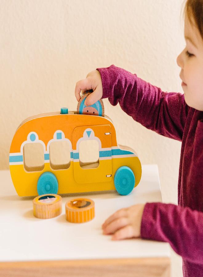 Melissa & Doug GO Tots Wooden Roll & Ride Bus with 3 Disks - FSC-Certified Materials