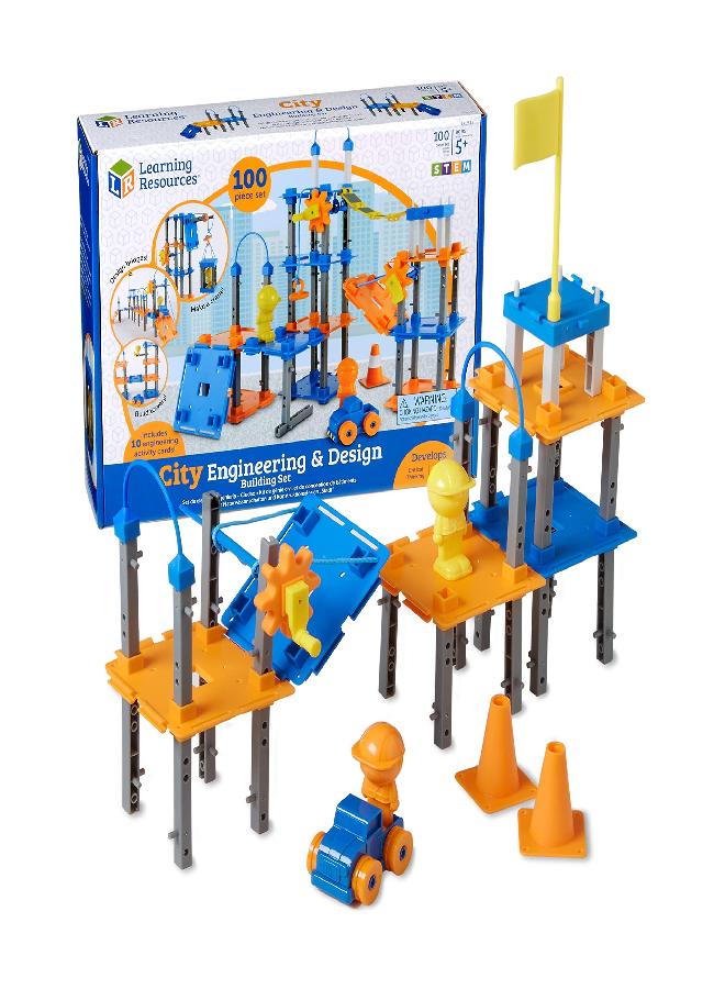 Learning Resources City Engineering and Design Building Set, Engineer STEM Toy, Construction Toys, 100 Pieces, Simple Machines Kids, Ages 5+