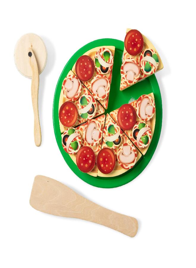 Melissa & Doug Wooden Pizza Play Food Set With 36 Toppings - Pretend Food And Pizza Cutter/ Toy For Kids Ages 3+