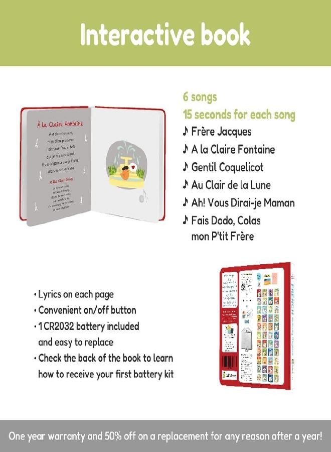 French Nursery Rhymes Book - Bilingual Sound Books for Toddlers 1-3 Years Old - Interactive Singing Music Toys for Bilingual Children with Lyrics & Translations - Gift for 1 Year Old Girl and Boy