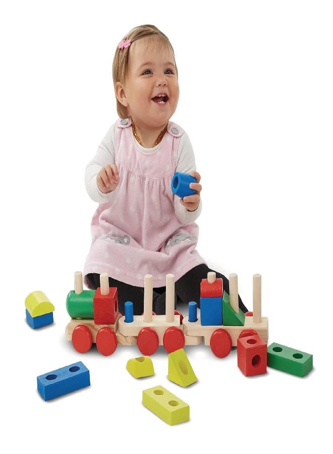 Melissa & Doug Stacking Train - Classic Wooden Toddler Toy (18 pcs) - Wooden Train Set, Wooden Sorting & Stacking Toys For Toddlers Ages 2+