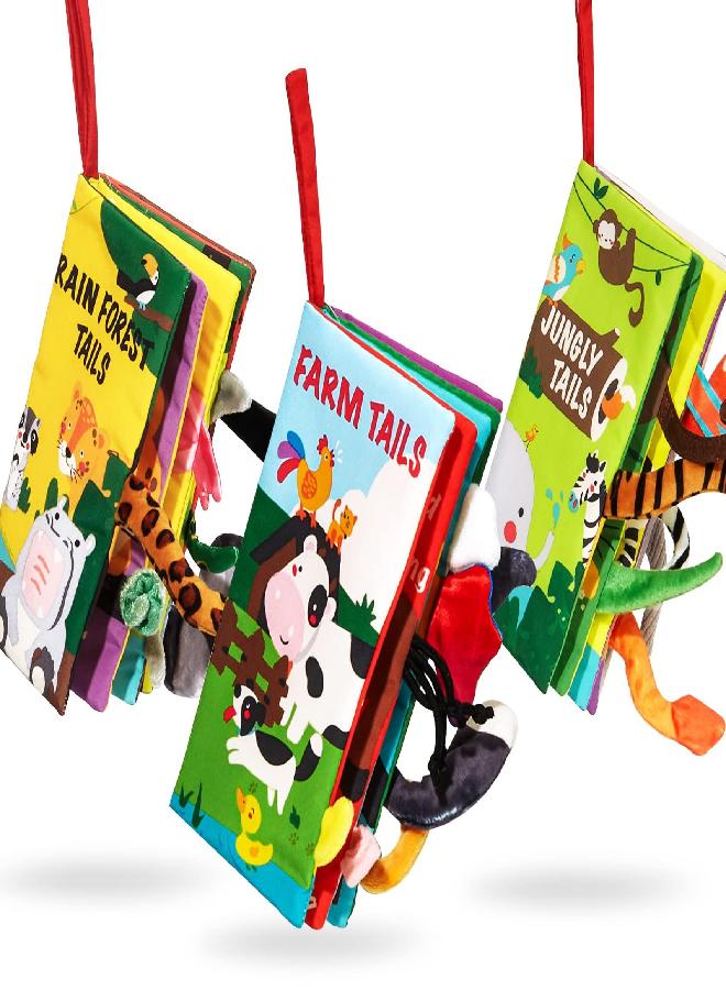 beiens Baby Books Toys, Baby Books 0-6 Months, Touch and Feel Cloth Crinkle Soft Books, Toys for 0-3-6-12-18 Months Infant Newborn Baby Boy Girl Shower Gifts Set, Sensory Learning Stroller Toys (3PCS)