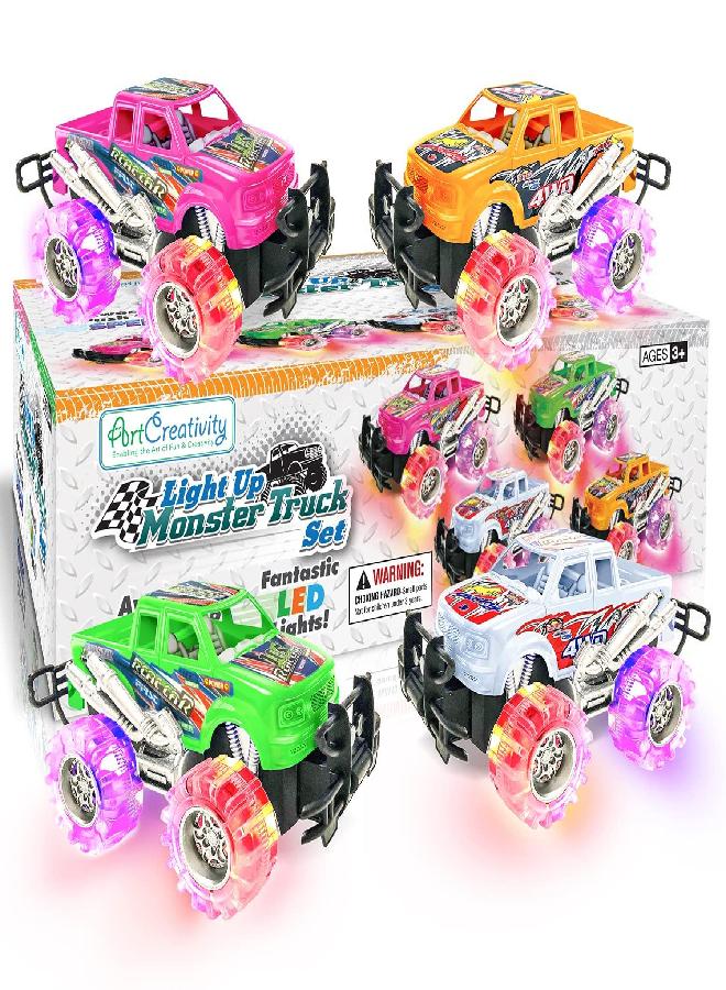 ArtCreativity Light Up Monster Trucks for Boys,- 6 Inch Toy Cars for 2 Year Old Boys,- Push n Go Car Toys for Boys 3-5 Years Old,- Light Up Toys for Kids, Best Gift for Kids Age 3-6 Years Old and Up