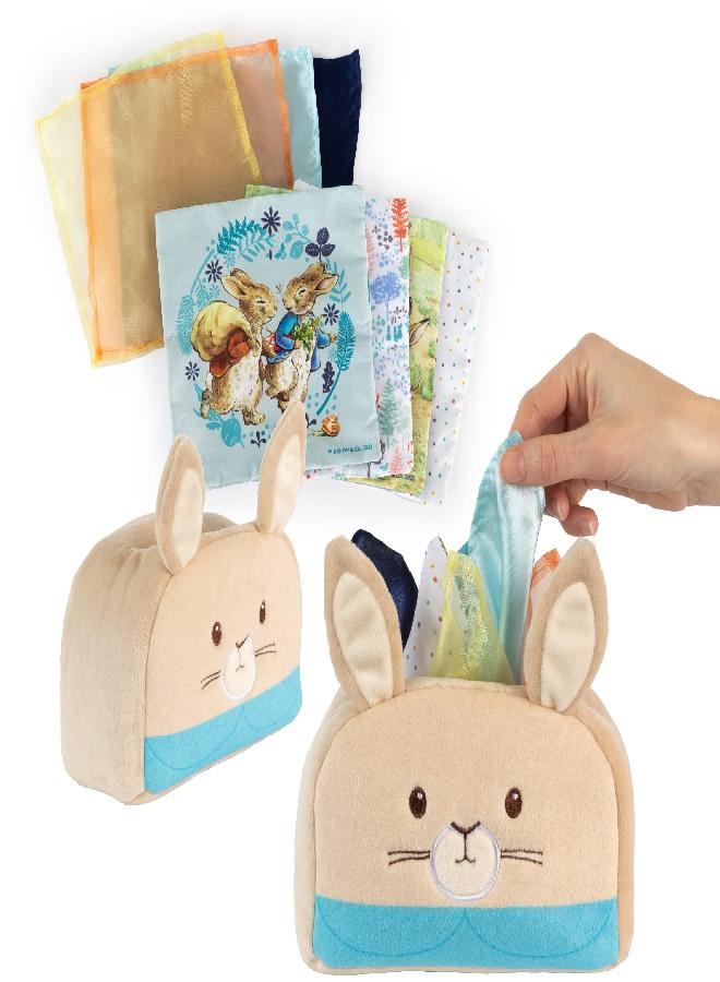 Kids Preferred Peter Rabbit Tissue Box Montessori Sensory Toy 8 Double Sided Tissues For Infants, Babies, and Kids Based on the Beatrix Potter Books