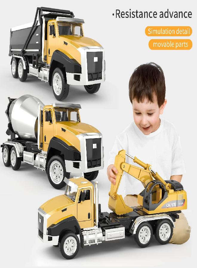 TEMI 3 Pack of Diecast Engineering Construction Vehicles, Dump Truck, Digger, Mixer Truck, 1/50 Scale Metal Collectible Model Cars, Pull Back Car Toys with Opening Doors for Boys and Girls