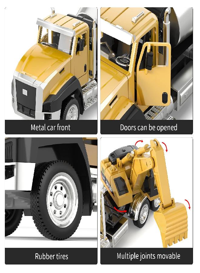 TEMI 3 Pack of Diecast Engineering Construction Vehicles, Dump Truck, Digger, Mixer Truck, 1/50 Scale Metal Collectible Model Cars, Pull Back Car Toys with Opening Doors for Boys and Girls