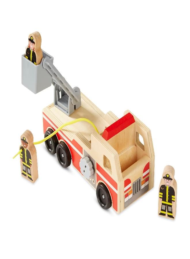 Melissa & Doug Wooden Fire Truck With 3 Firefighter Play Figures - Fire Truck Toys For Kids, Toddler Toy For Pretend Play, Classic Wooden Toys For Kids