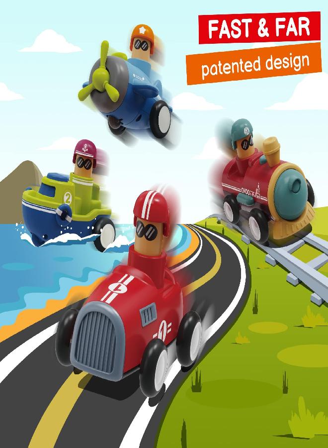 LiKee Toy Cars Push and Go Play Friction Powered Vehicles Transport Tools Gifts for Babies Toddlers Kids Boys Girls Age 3+ Years Old (Including Car Airplane Boat Train)