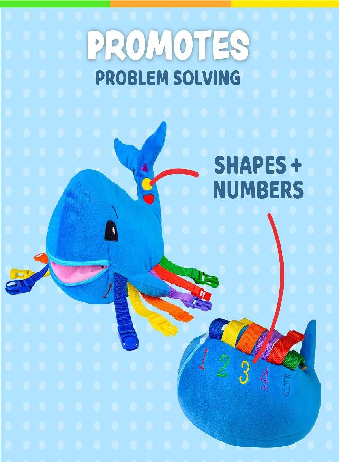Buckle Toys - Blu Whale - Develop Motor Skills and Problem Solving - Counting and Color Recognition - Sensory Toddler Travel Toy