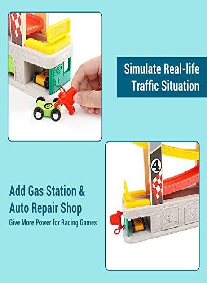 TOP BRIGHT Car Ramp Toys for Toddlers 2 3 Year Old Boy, Race Track Car Toy for Toddler Age 2-4 Boy with 4 Car, Parking Lot & Gas Station