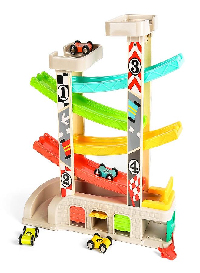 TOP BRIGHT Car Ramp Toys for Toddlers 2 3 Year Old Boy, Race Track Car Toy for Toddler Age 2-4 Boy with 4 Car, Parking Lot & Gas Station