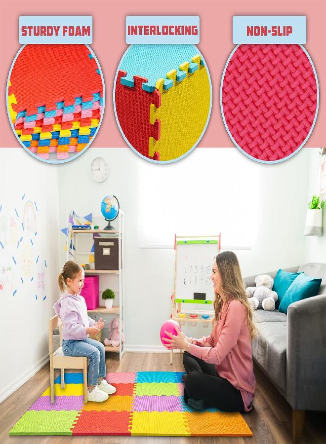 ToyVelt Foam Play Mat for Baby Kids Interlocking Foam Puzzle Floor Mats - EVA Non Toxic for Crawling, Exercise, Playroom, Play Area, Baby Nursery - 16 Tiles, Solid Colors