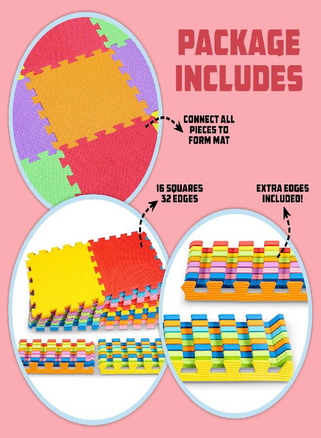 ToyVelt Foam Play Mat for Baby Kids Interlocking Foam Puzzle Floor Mats - EVA Non Toxic for Crawling, Exercise, Playroom, Play Area, Baby Nursery - 16 Tiles, Solid Colors