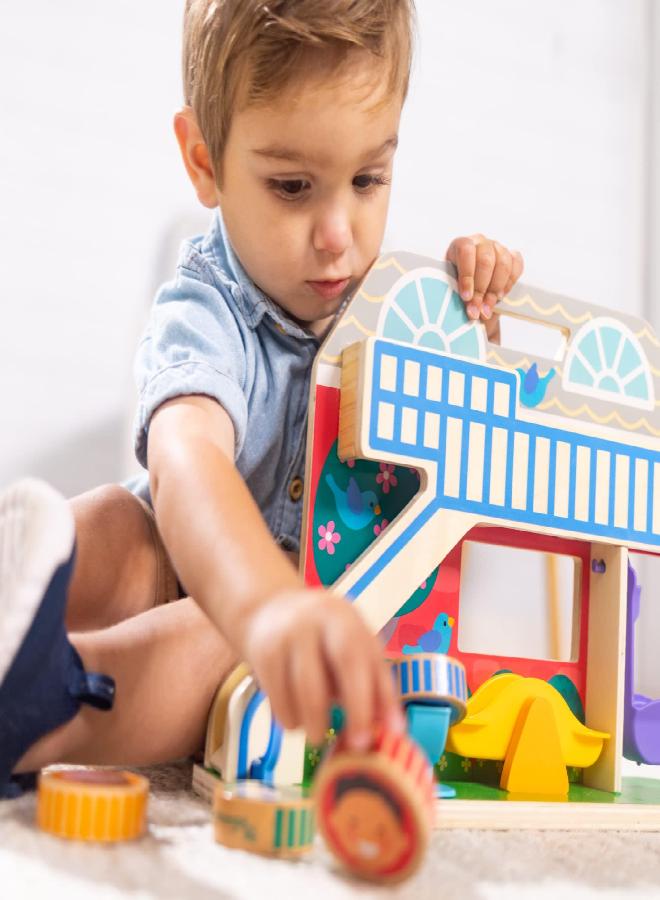 Melissa & Doug GO Tots Wooden Schoolyard Tumble with 3 Disks - FSC-Certified Materials