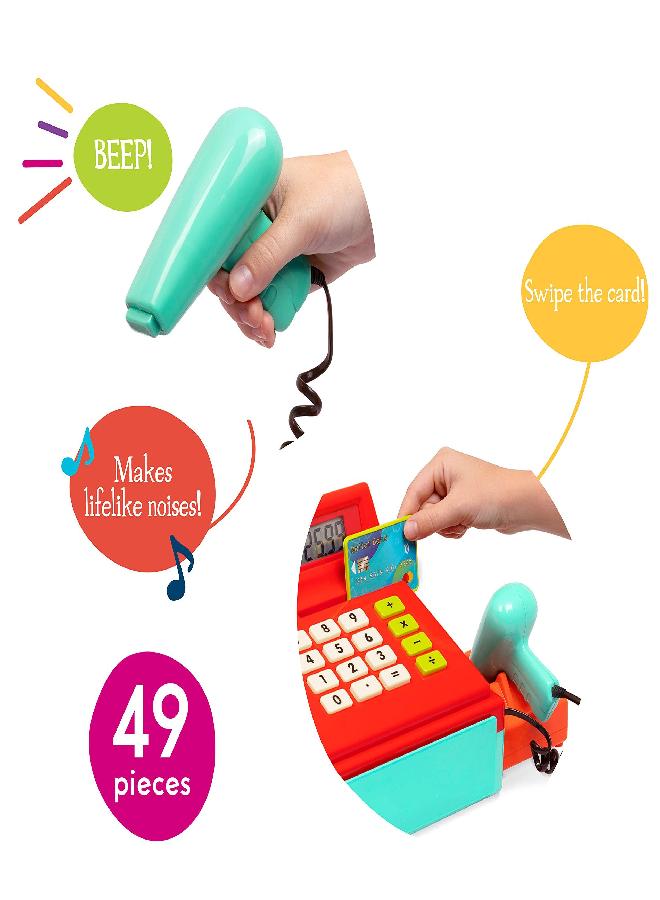 Battat - Toy Cash Register for Kids, Toddlers - 49pc Play Register with Toy Money, Credit Card, Scanner - Calculating - 3 Years +