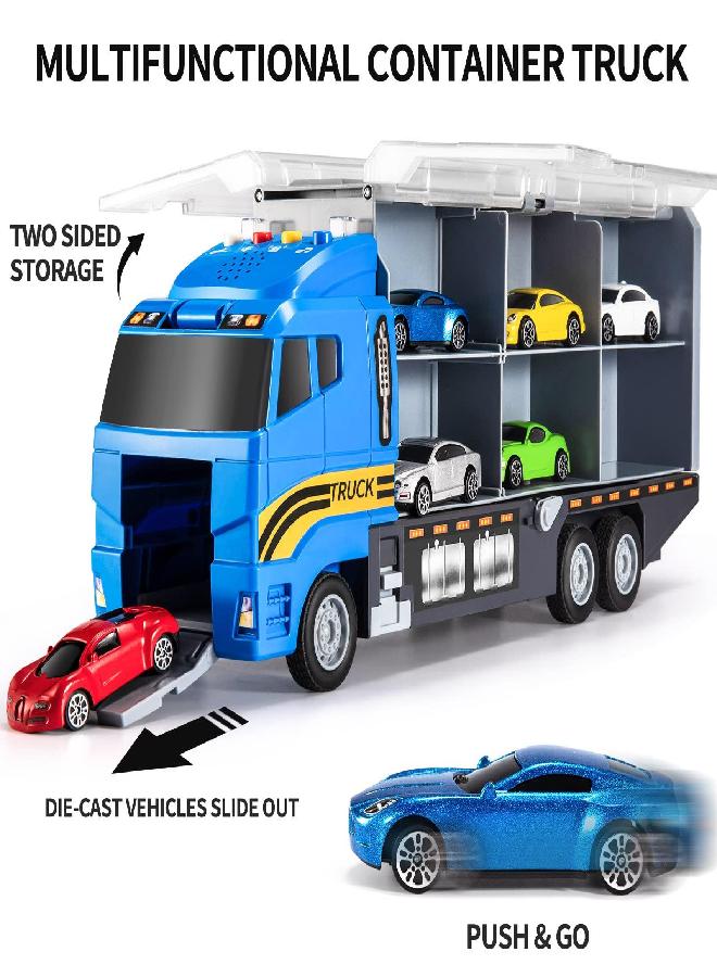 Toddler Toys for 3-9 Years Old Boys Race Model Car Double Side Transport Vehicle W/Play Mat, Die-cast Alloy Metal Car Toy Set Gifts for Age 3 4 5 6 Kids Child Boys Girls Birthday Party Favor