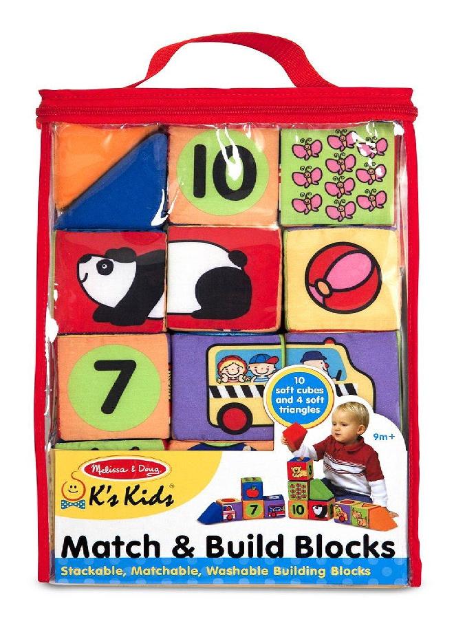 Melissa & Doug Matching & Build Blocks: K's Kids Baby Toy Series & 1 Pair of Baby Socks Bundle (09167)